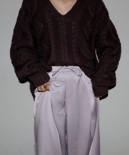 【yomo企畫】緞面褶皺寬鬆休閒褲