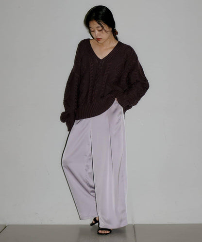 【yomo企畫】緞面褶皺寬鬆休閒褲