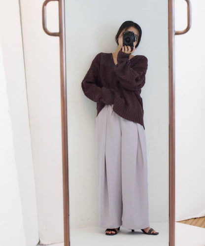 【yomo企畫】緞面褶皺寬鬆休閒褲