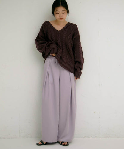 【yomo企畫】緞面褶皺寬鬆休閒褲