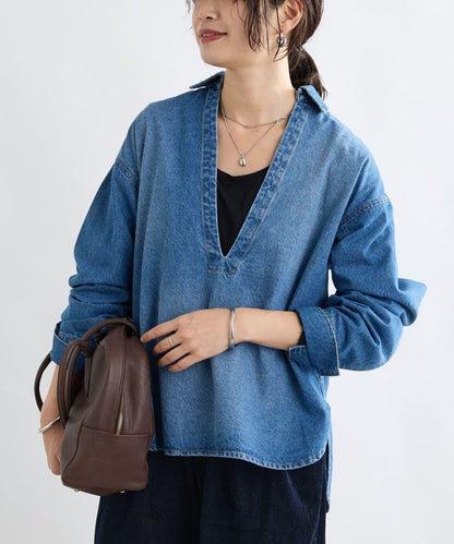 【MONN.:.(モン)】開領牛仔襯衫