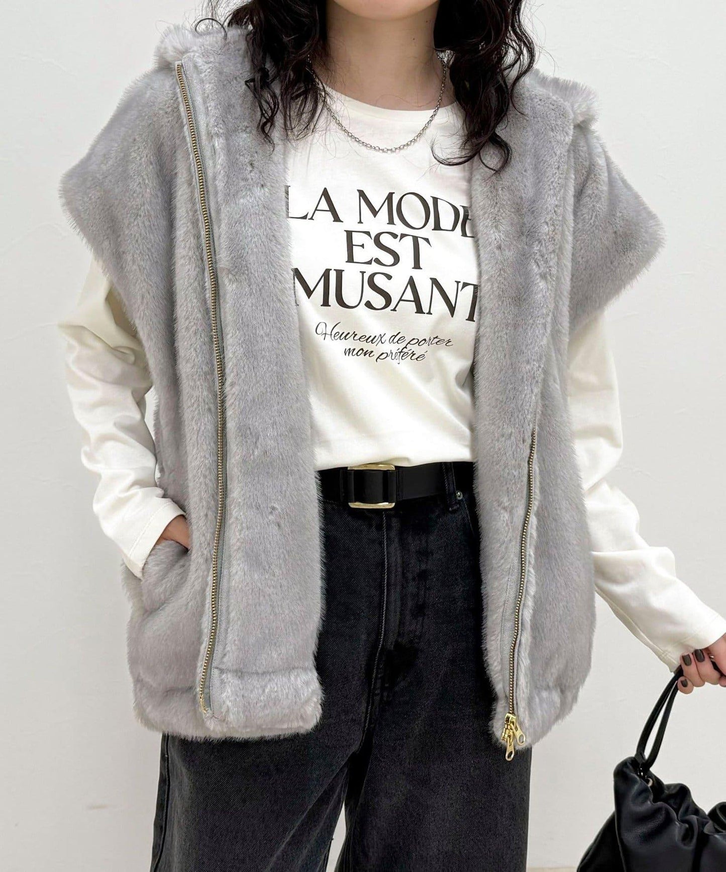 仿皮草連帽馬甲