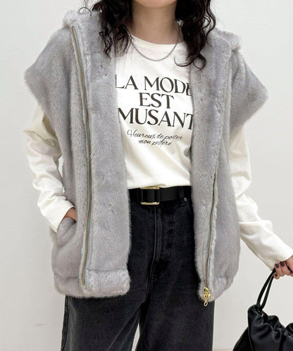 仿皮草連帽馬甲