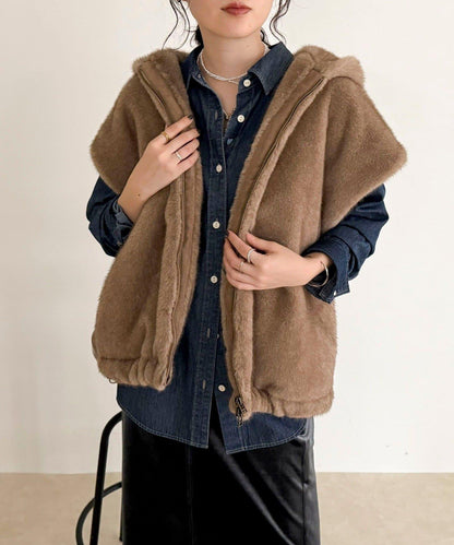 仿皮草連帽馬甲