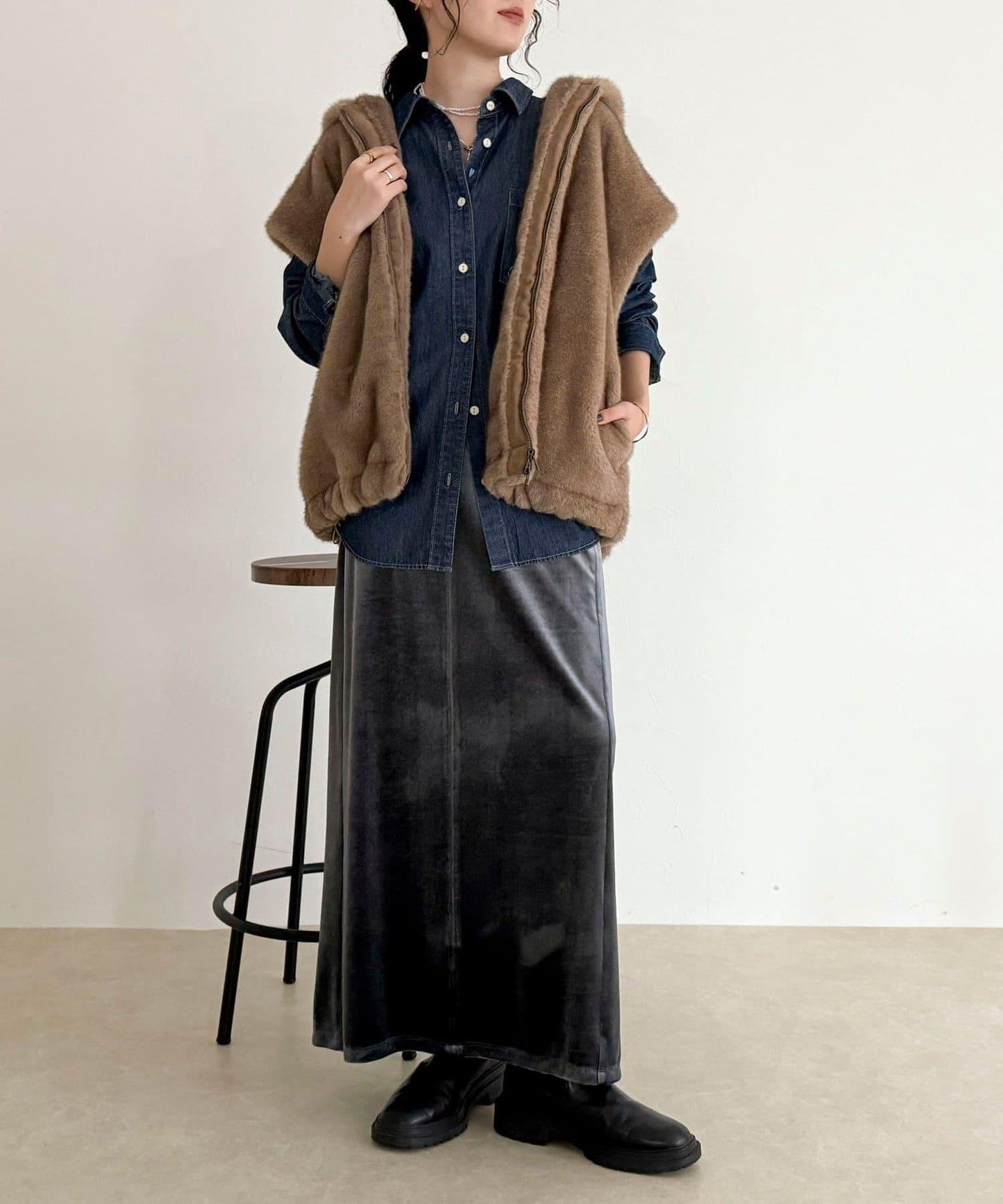 仿皮草連帽馬甲