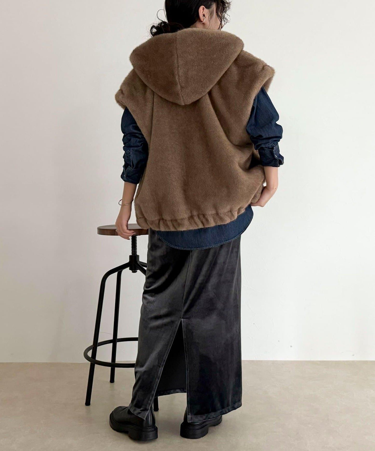 仿皮草連帽馬甲