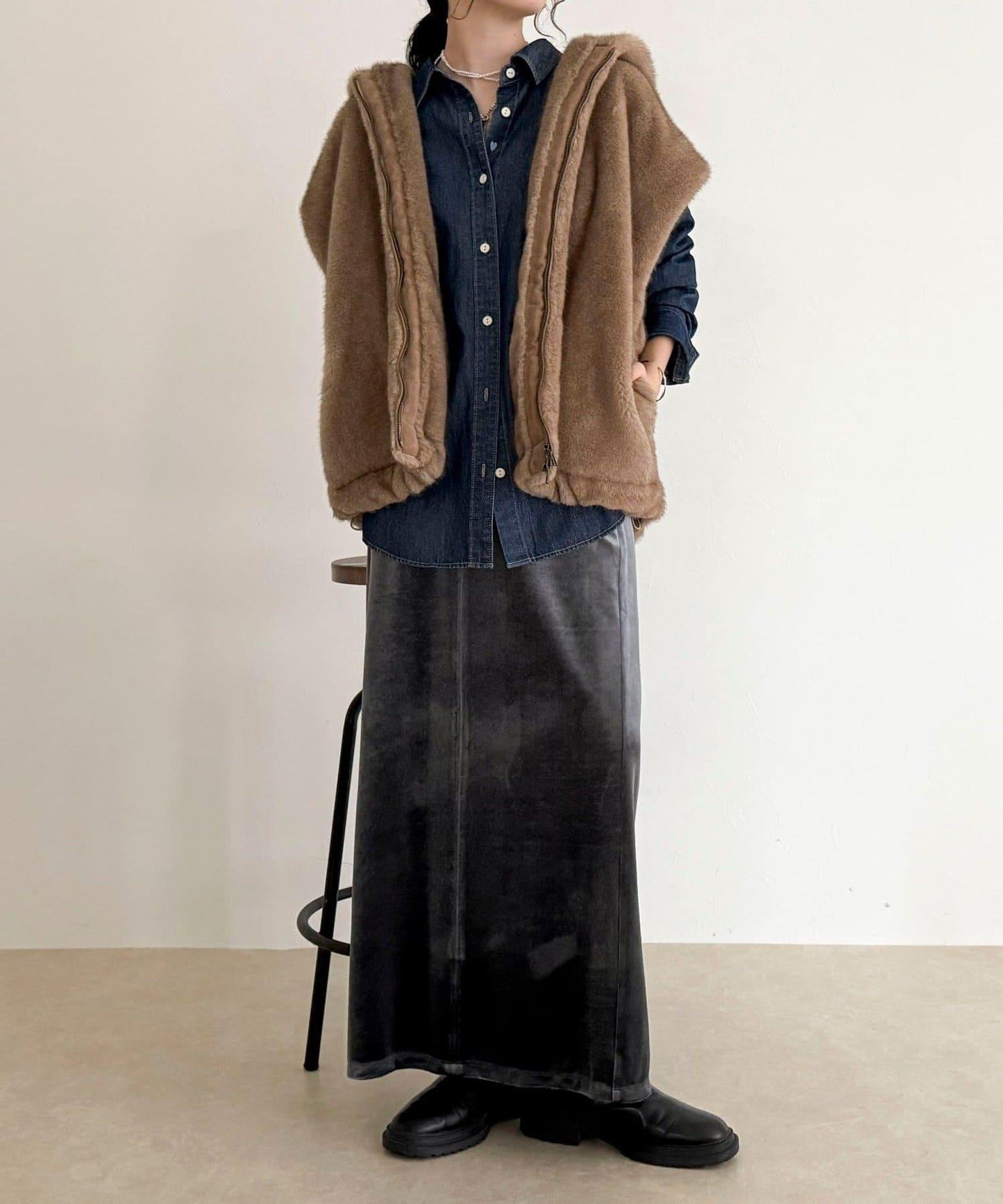 仿皮草連帽馬甲