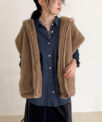 仿皮草連帽馬甲