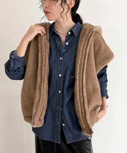 仿皮草連帽馬甲