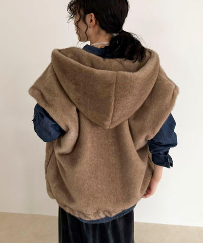 仿皮草連帽馬甲