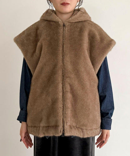 仿皮草連帽馬甲