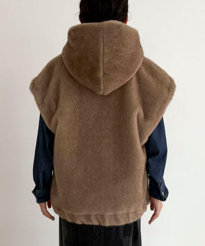 仿皮草連帽馬甲