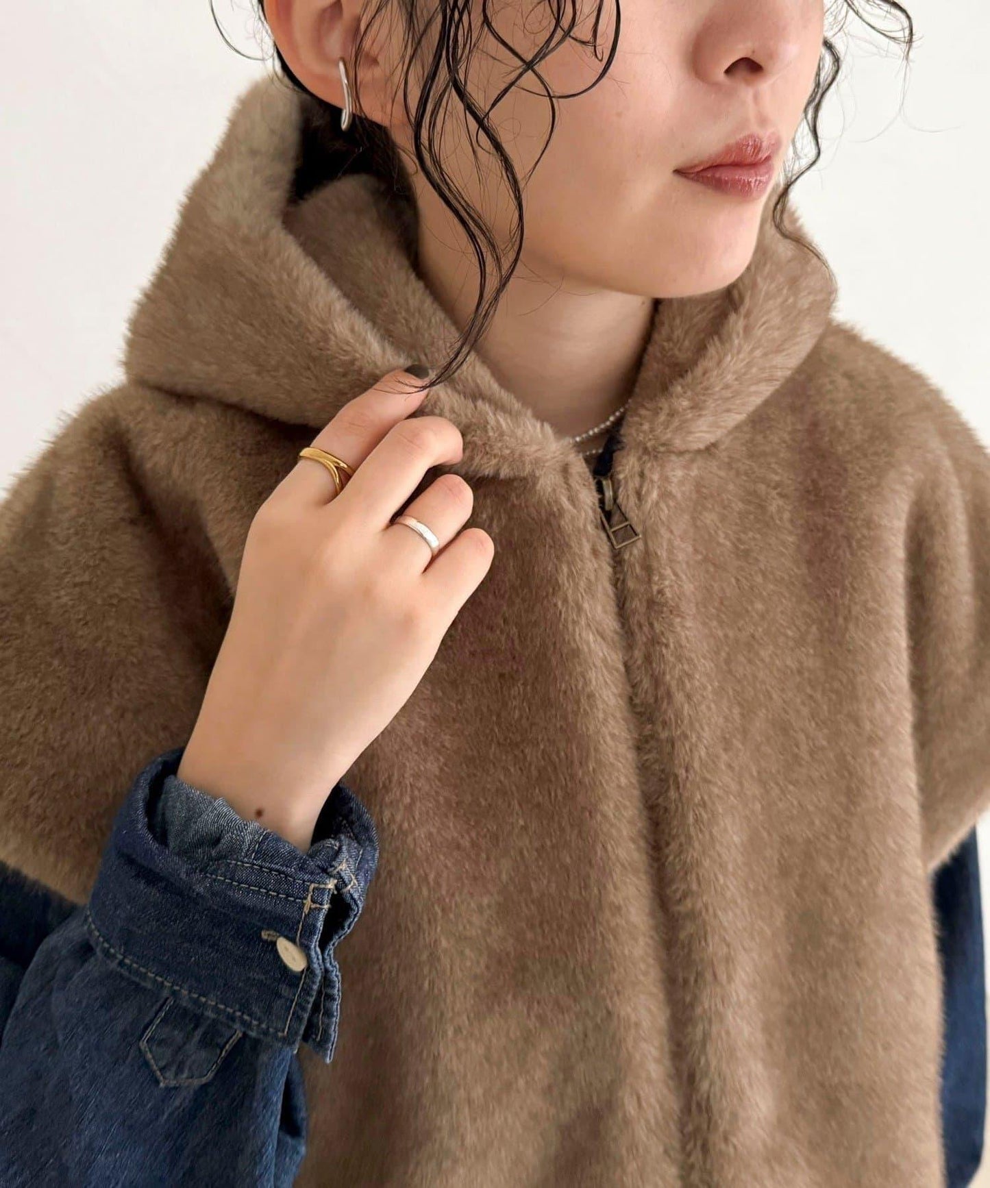 仿皮草連帽馬甲