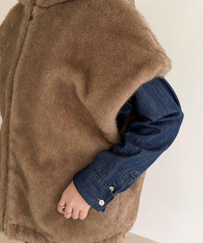 仿皮草連帽馬甲