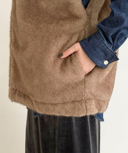 仿皮草連帽馬甲