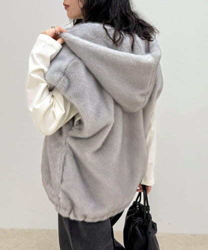 仿皮草連帽馬甲