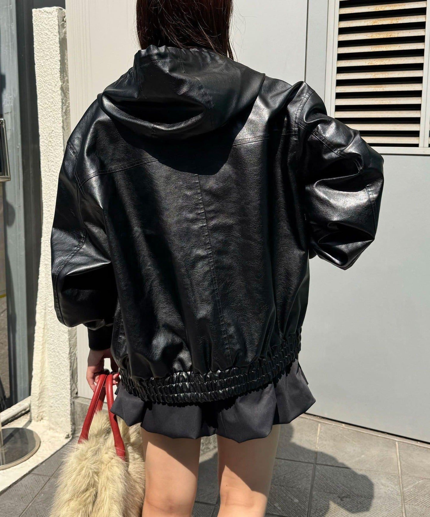 活力風格仿皮連帽外套