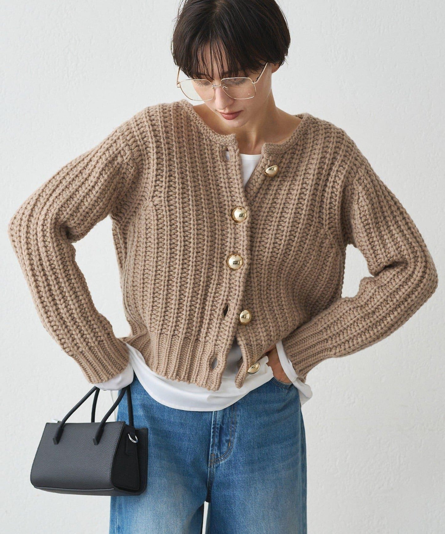 金色紐釦針織開衫