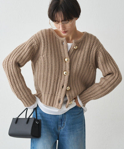 金色紐釦針織開衫