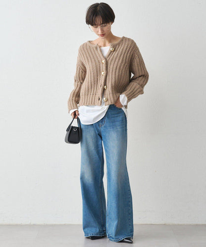 金色紐釦針織開衫