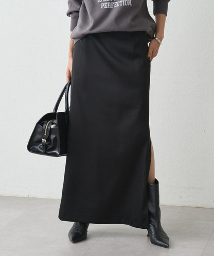 開衩緞面修身半身裙