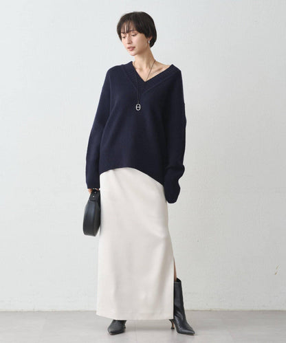 開衩緞面修身半身裙