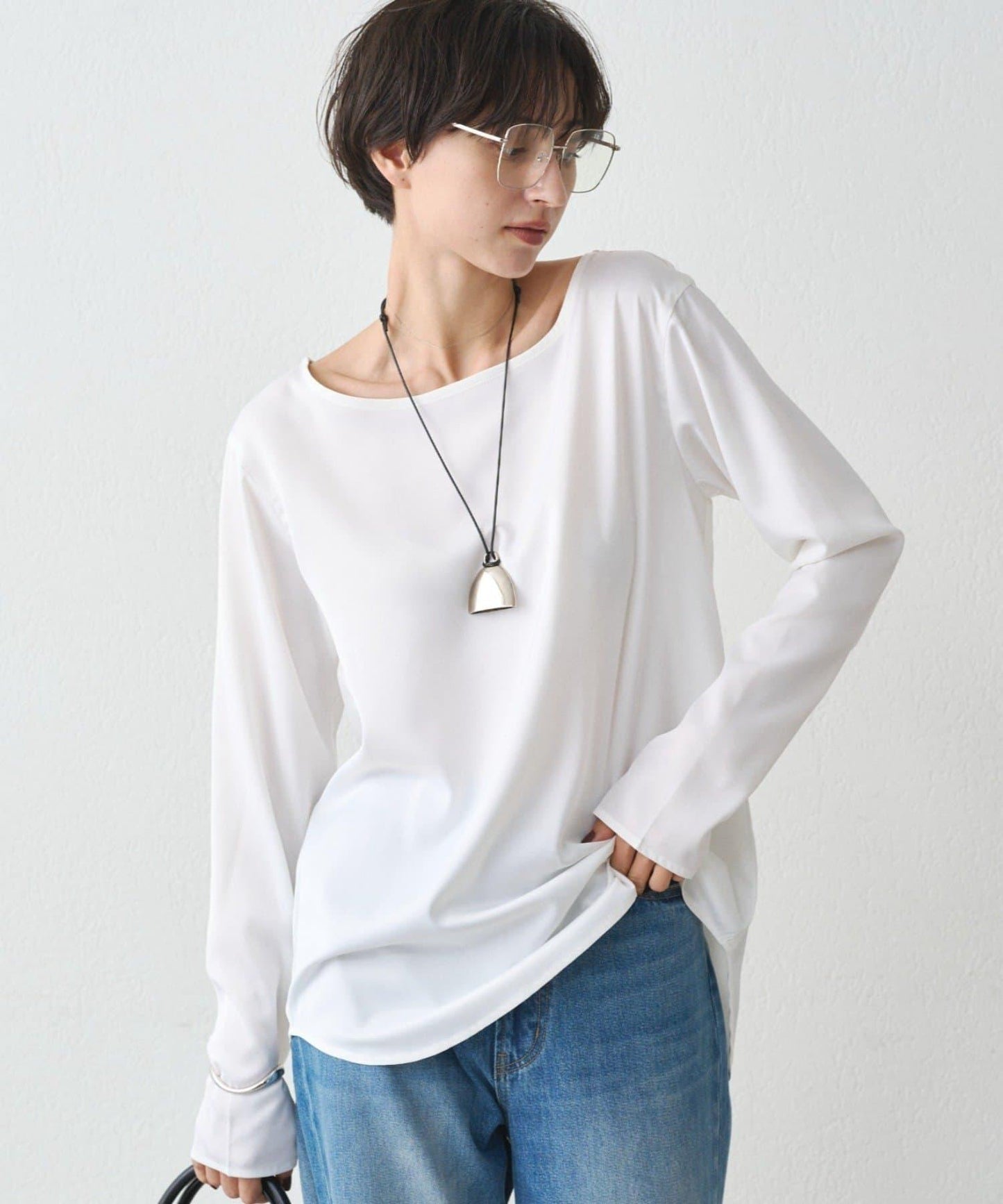 緞面長袖T恤襯衫