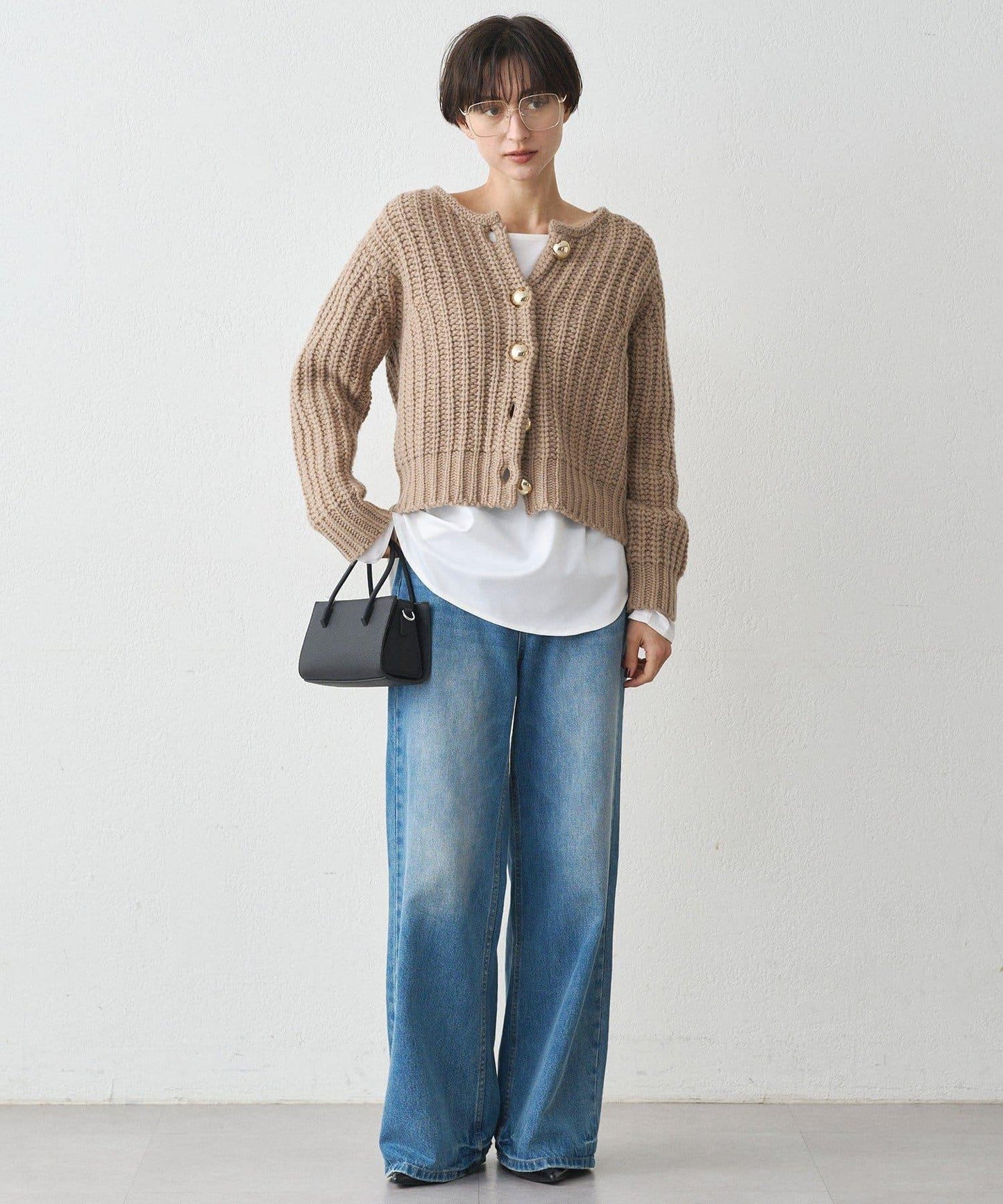 金色紐釦針織開衫