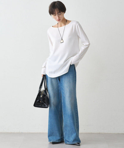 緞面長袖T恤襯衫