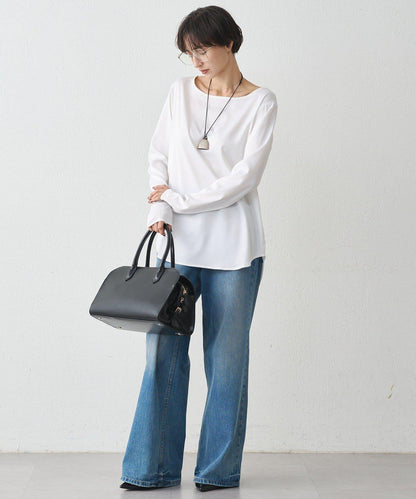 緞面長袖T恤襯衫