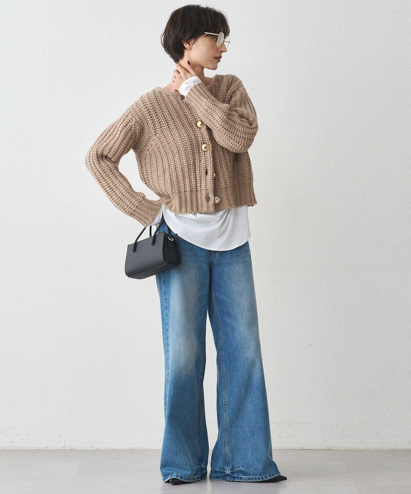 金色紐釦針織開衫