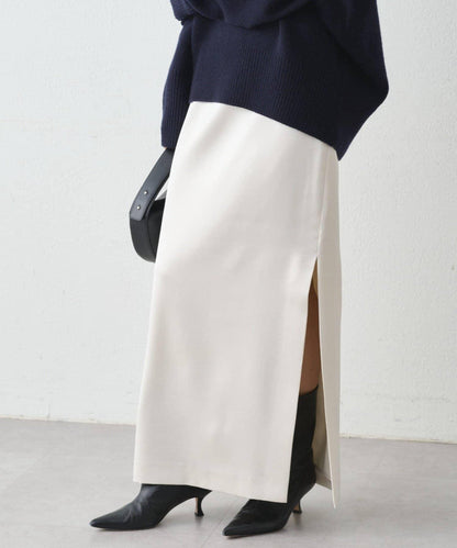 開衩緞面修身半身裙