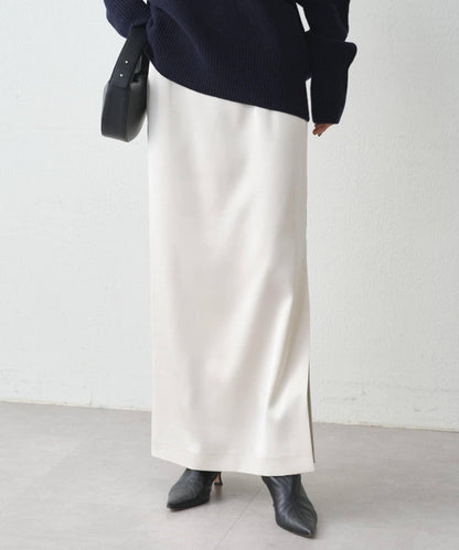 開衩緞面修身半身裙