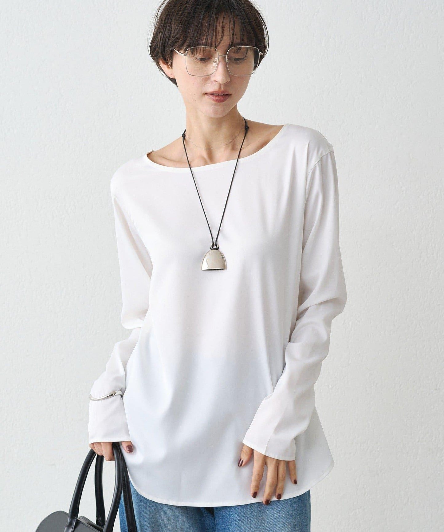 緞面長袖T恤襯衫