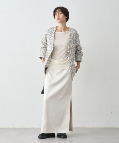 開衩緞面修身半身裙