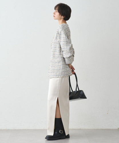 開衩緞面修身半身裙