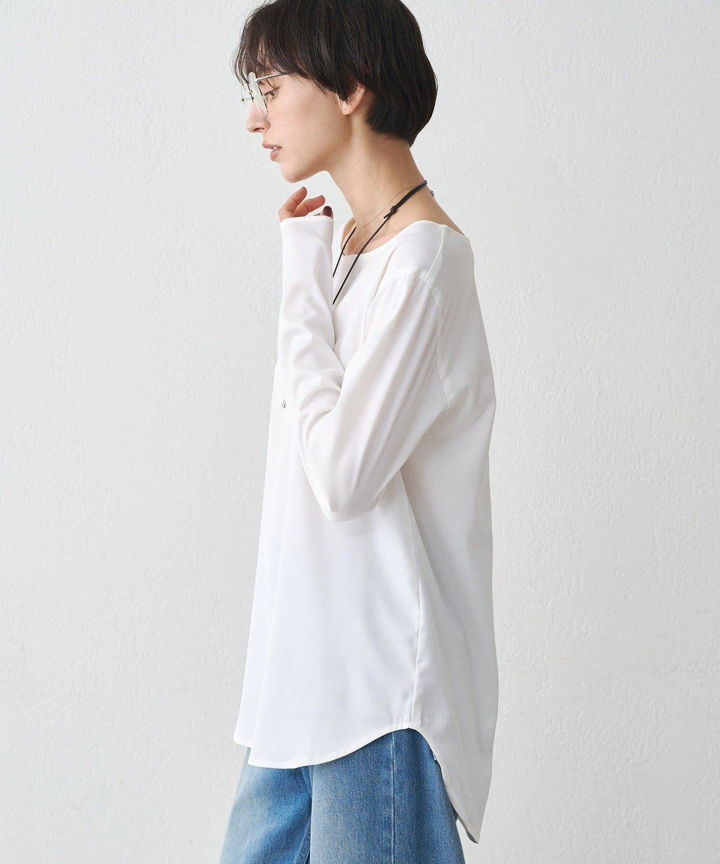 緞面長袖T恤襯衫