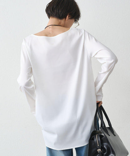 緞面長袖T恤襯衫