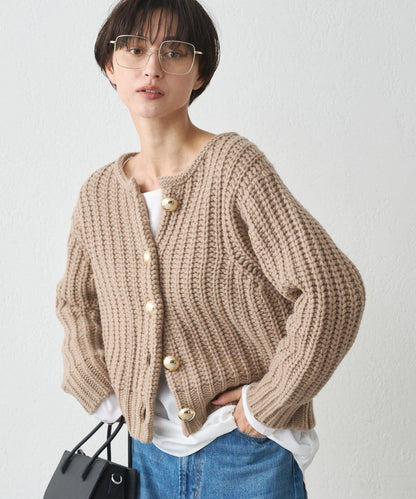 金色紐釦針織開衫