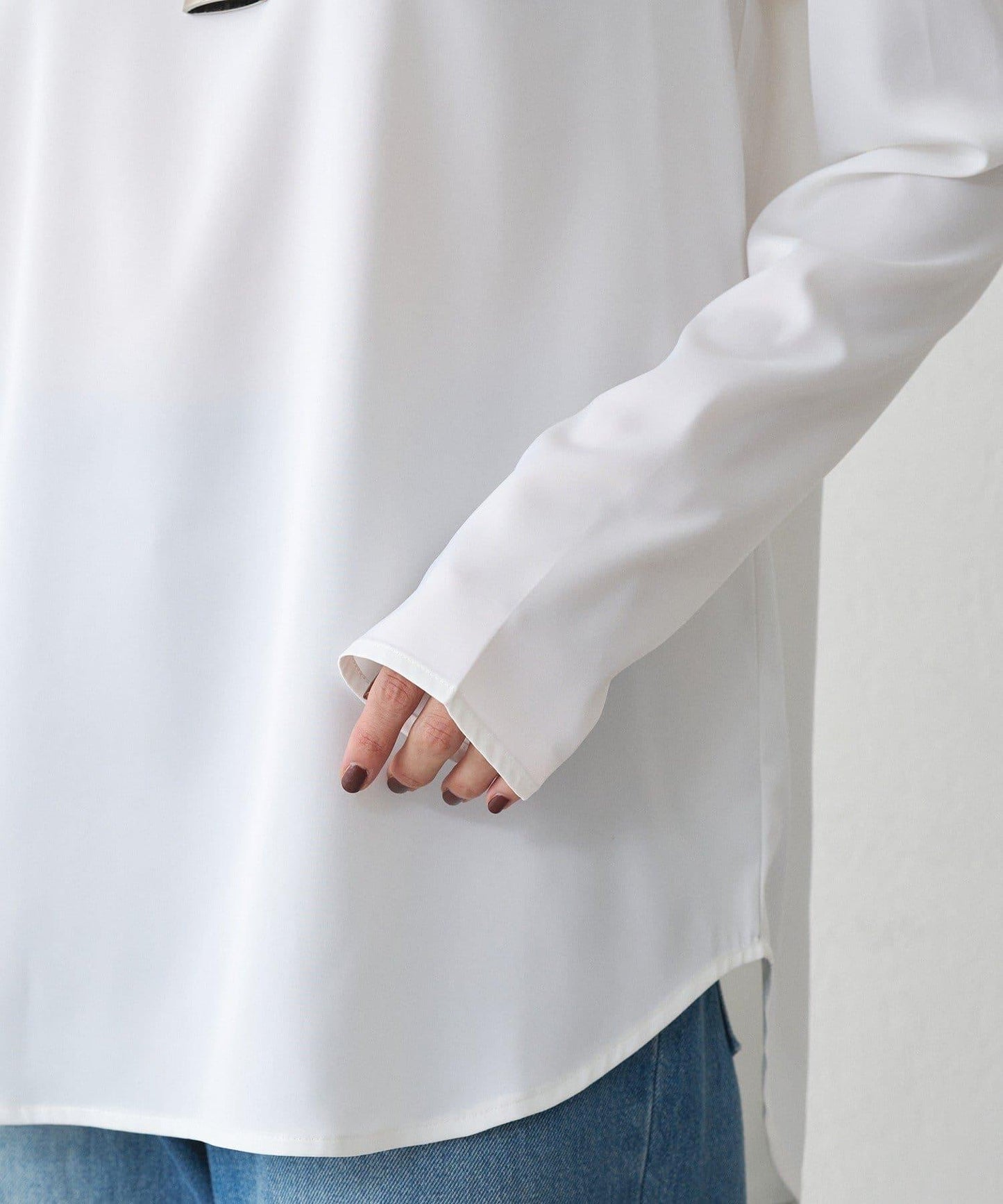 緞面長袖T恤襯衫