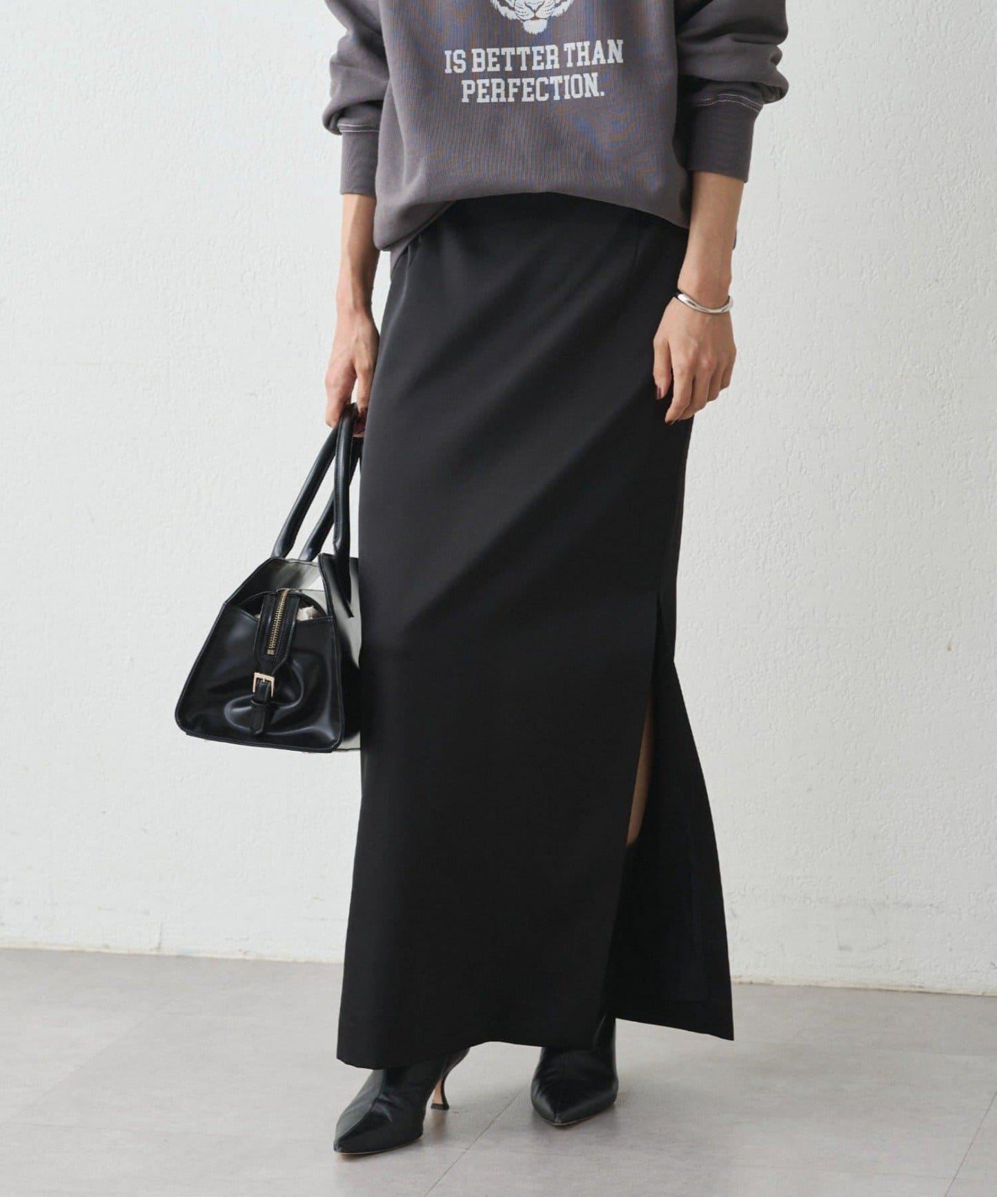 開衩緞面修身半身裙