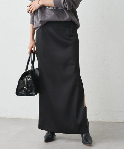 開衩緞面修身半身裙