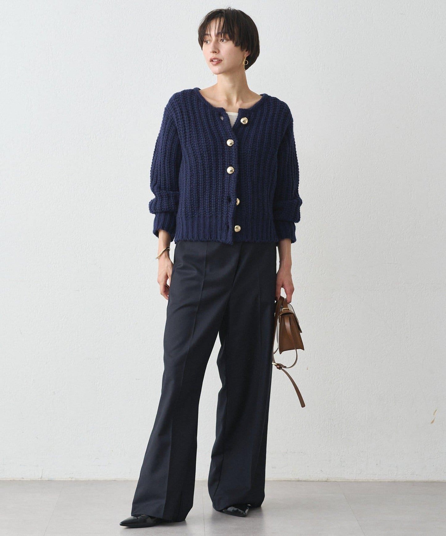 金色紐釦針織開衫