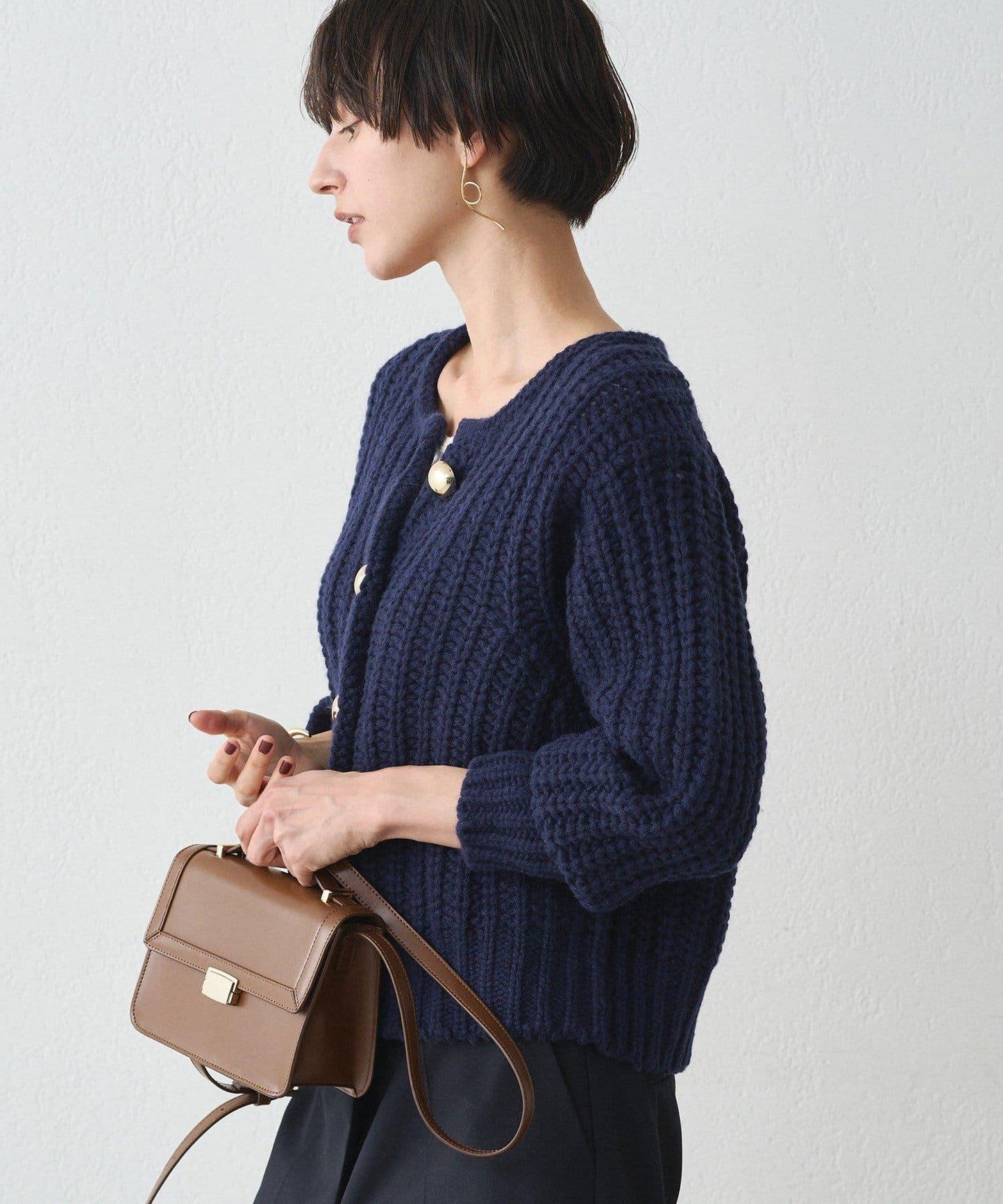 金色紐釦針織開衫