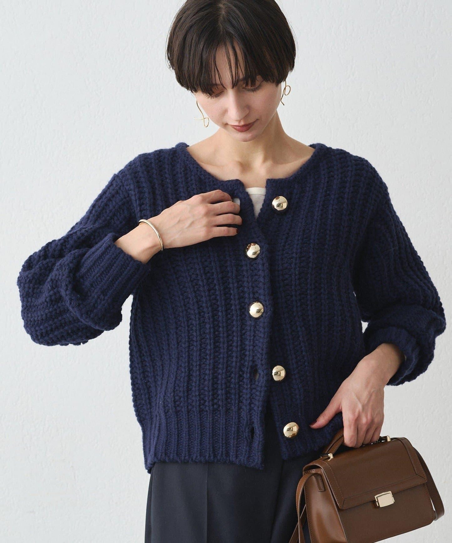 金色紐釦針織開衫