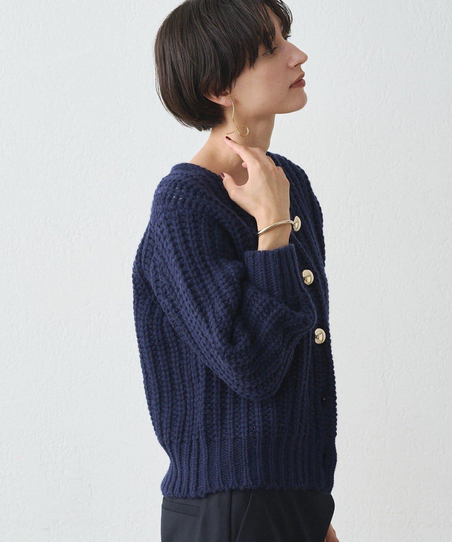 金色紐釦針織開衫