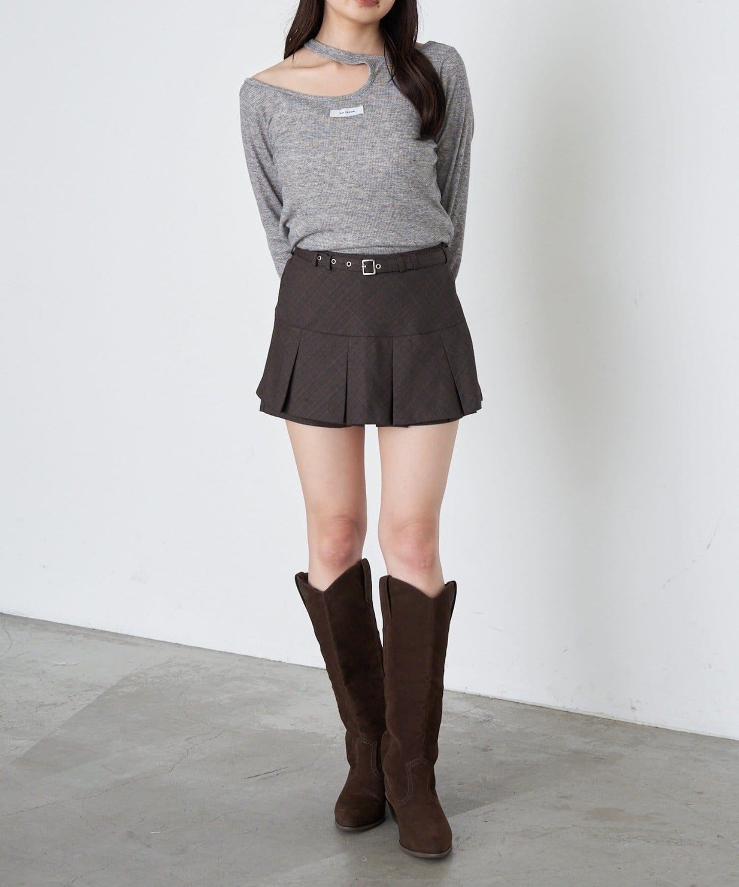 帶腰帶盒褶裙褲