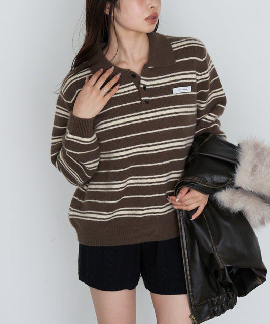 條紋翻領針織衫