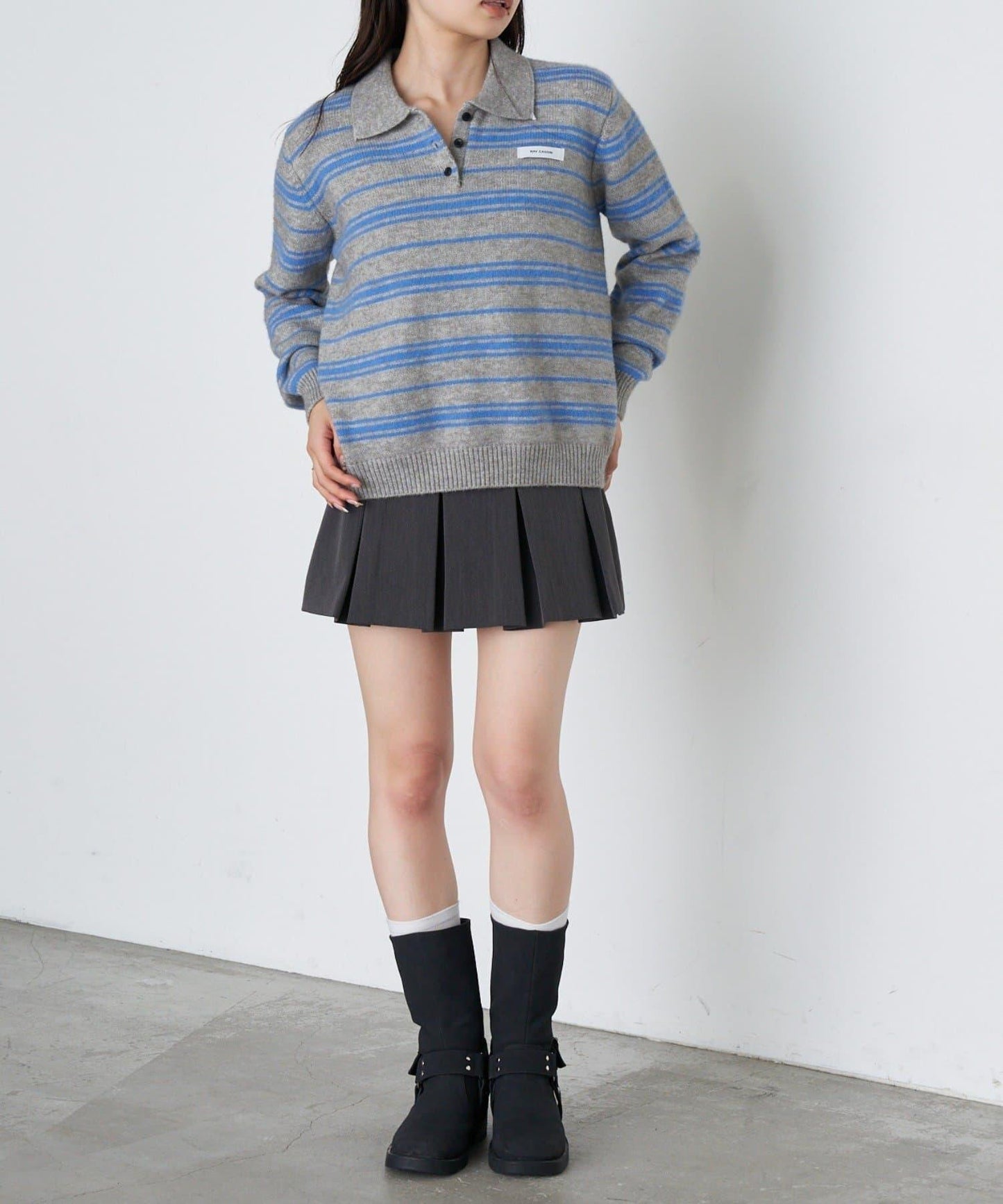 條紋翻領針織衫