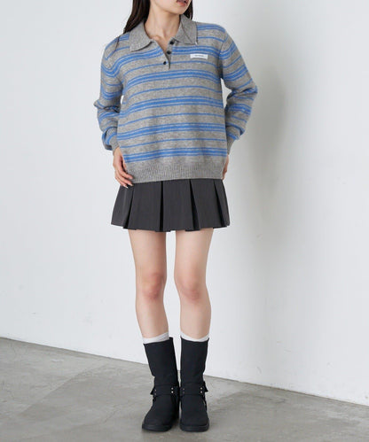 條紋翻領針織衫